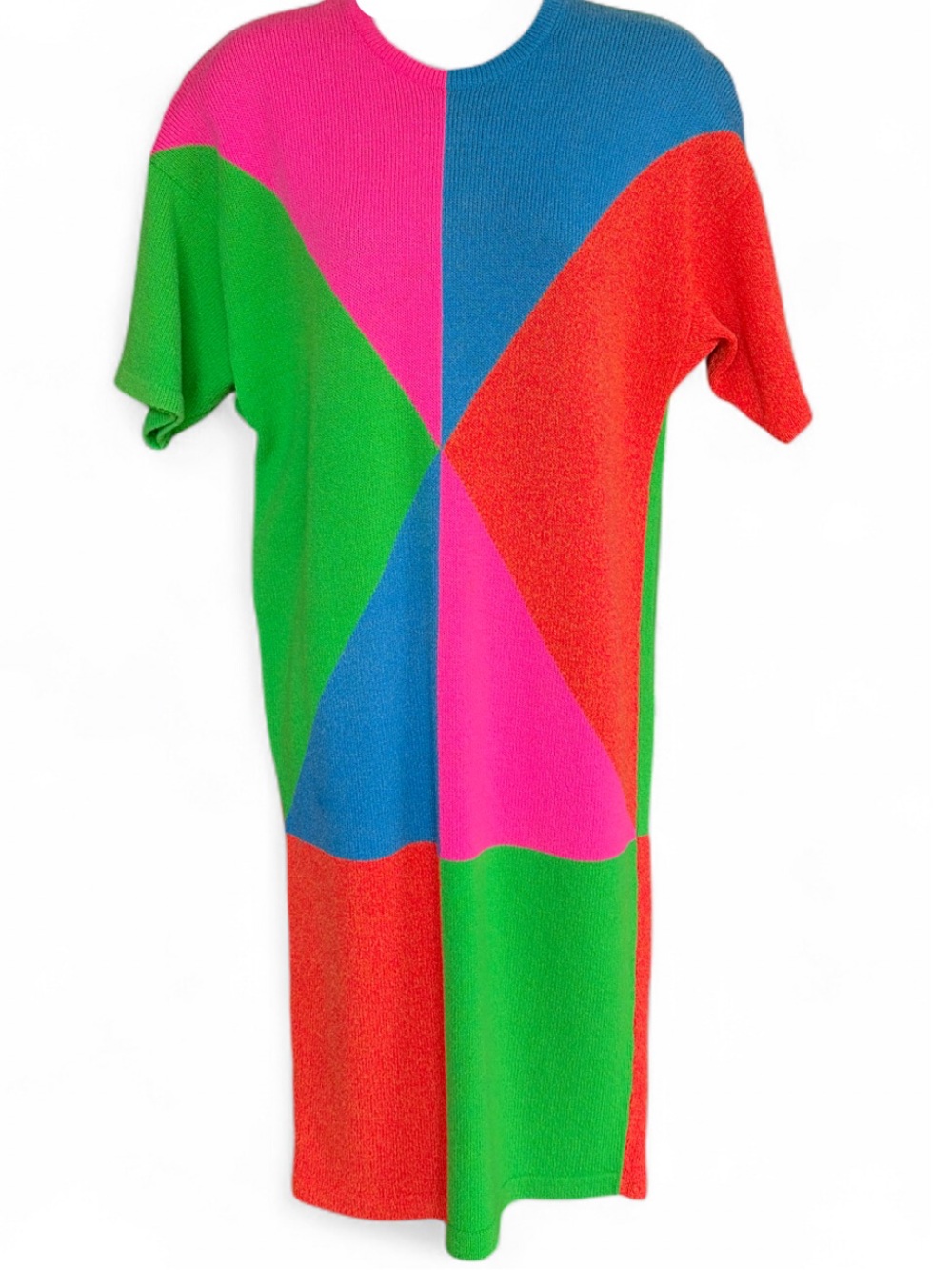 Antonella Preve Colorblock Knit Shift Dress in Bright Red, Green, Blue & Pink